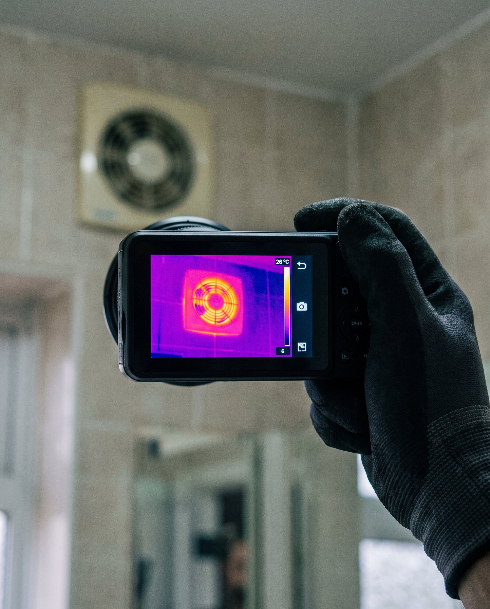 Thermal imaging camera showing a bathroom extract fan
